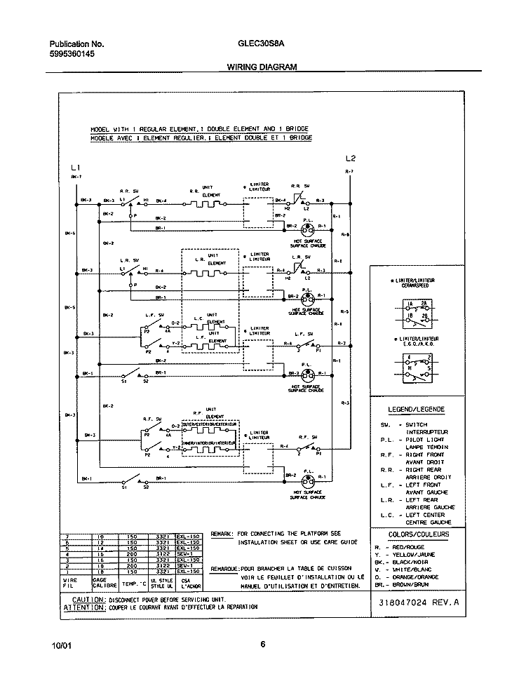 WIRING DIAGRAM Diagram and Parts List for GLEC30S8ASA  Frigidaire Cooktop