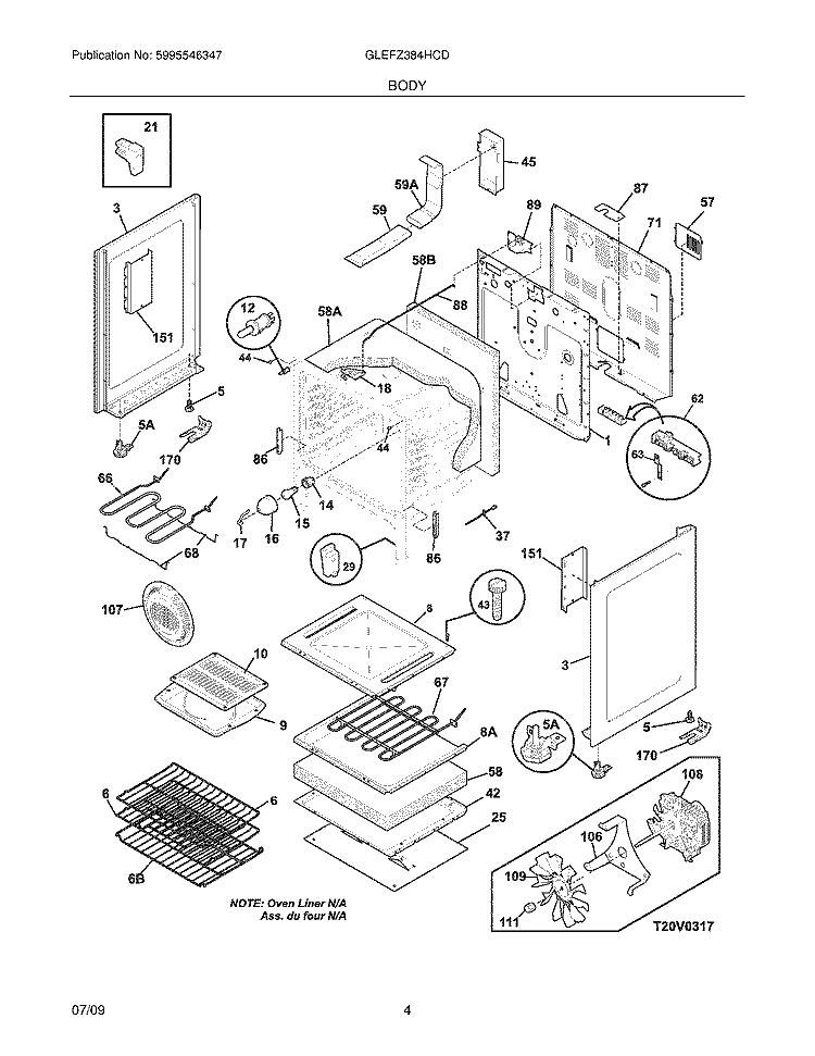 BODY Diagram and Parts List for GLEFZ384HCD  Frigidaire Range