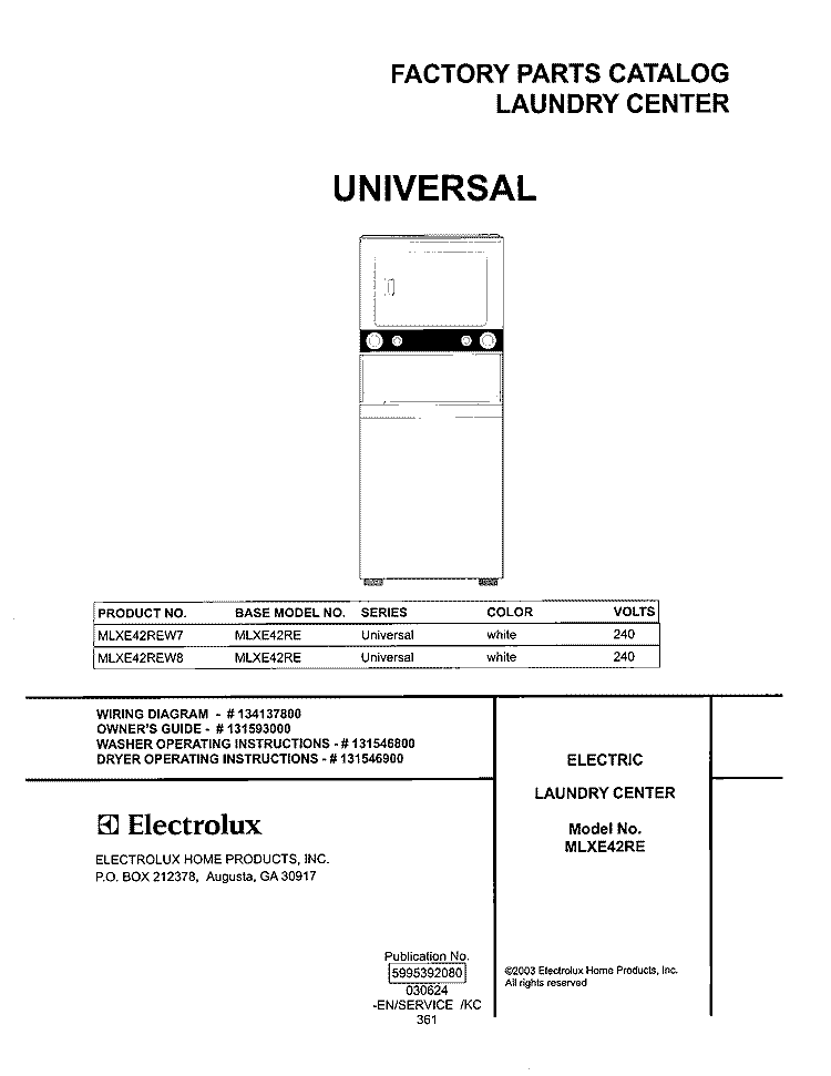 COVER Diagram and Parts List for MLXE42REW7  Uni Washer Dryer Combo