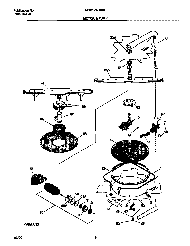 MOTOR Diagram and Parts List for MDB124BJB0  Frigidaire Dishwasher