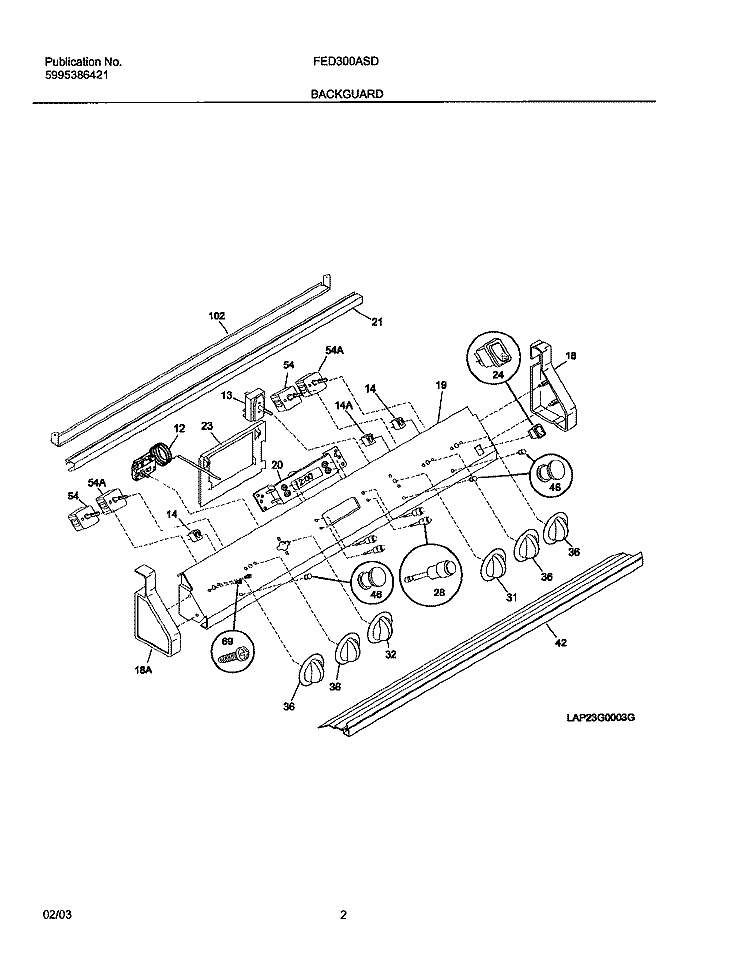 BACKGUARD Diagram and Parts List for FED300ASD  Frigidaire Range