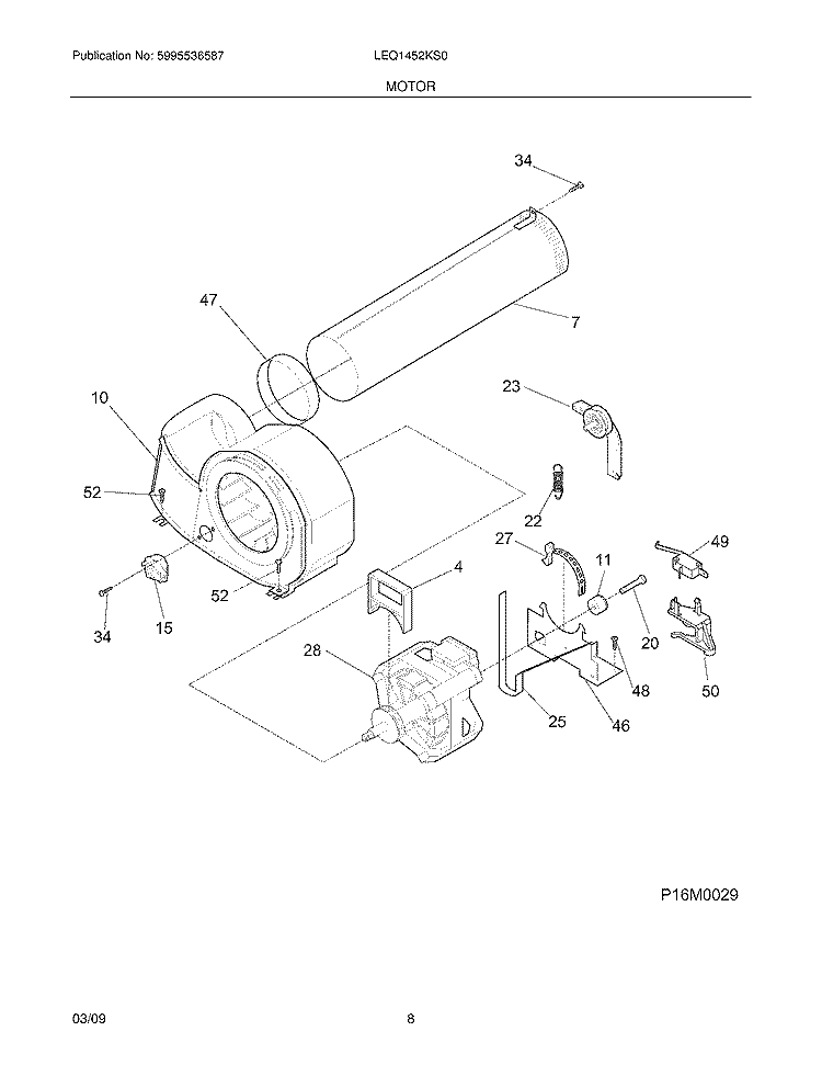 MOTOR Diagram and Parts List for LEQ1452KS0  Frigidaire Dryer