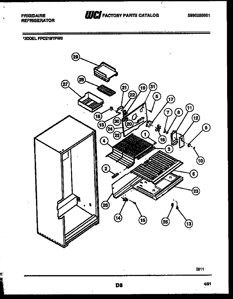 SHELVES AND SUPPORTS Diagram and Parts List for FPCE19TPW0  Frigidaire Refrigerator
