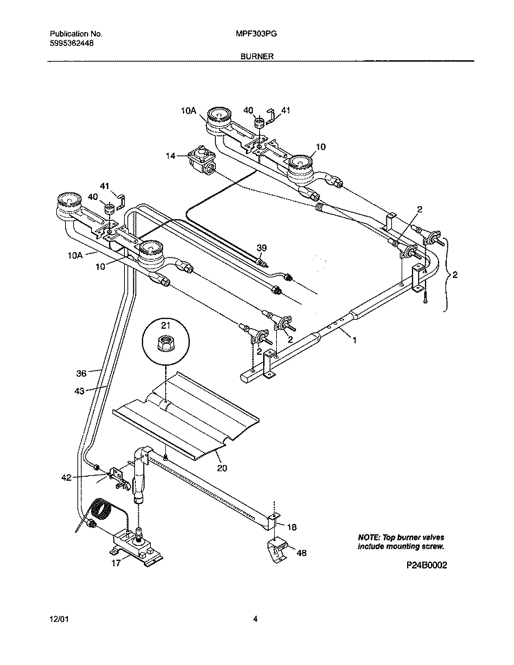 BURNER Diagram and Parts List for MPF303PGDH  Uni Range