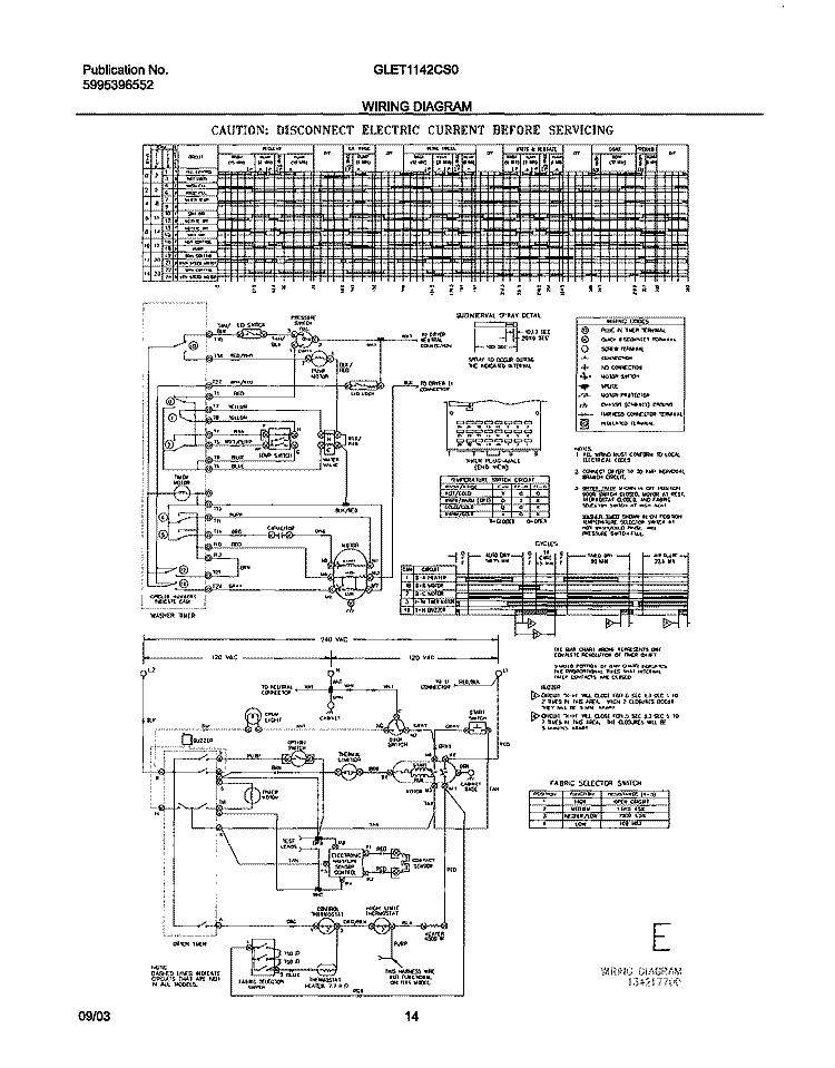 WIRING DIAGRAM Diagram and Parts List for GLET1142CS0  Frigidaire Washer Dryer Combo