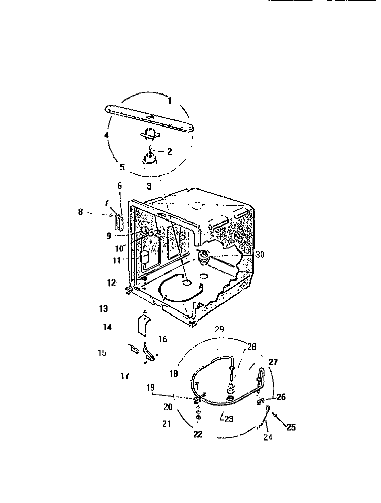 INNER TUB COMPONENTS Diagram and Parts List for DWU4005W2  Kelvinator Dishwasher
