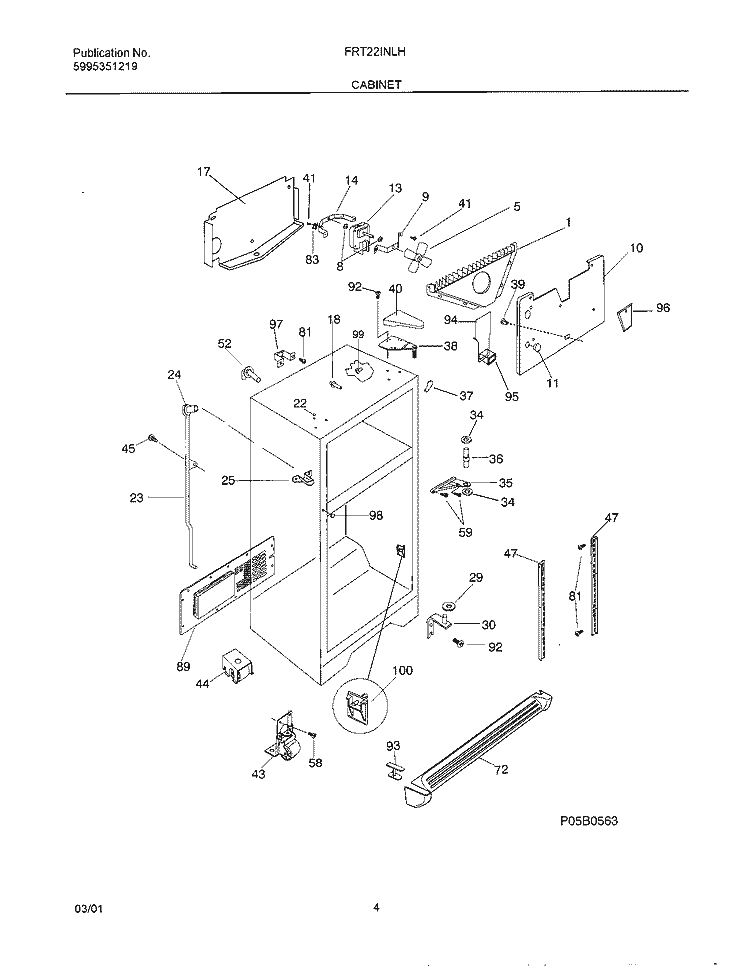 CABINET Diagram and Parts List for FRT22INLHD5  Frigidaire Refrigerator