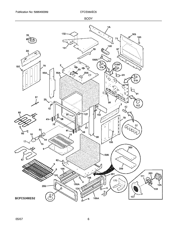 BODY Diagram and Parts List for CFCS366EC5  Frigidaire Range