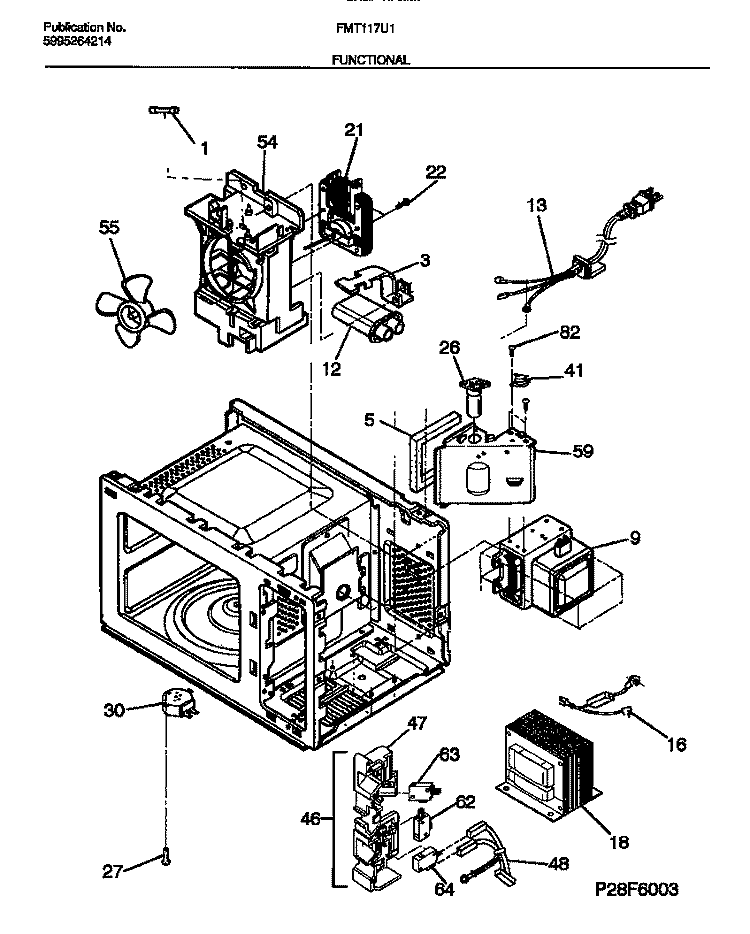 FUNCTIONAL Diagram and Parts List for FMT117U1W0  Frigidaire Microwave