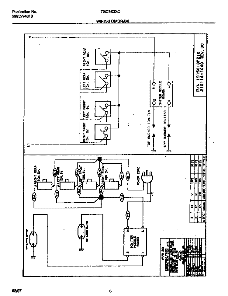 WIRING DIAGRAM Diagram and Parts List for TGC3X3XCW3  Tappan Cooktop