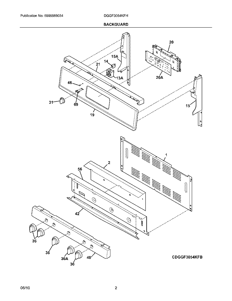 BACKGUARD Diagram and Parts List for DGGF3054KFH  Frigidaire Range