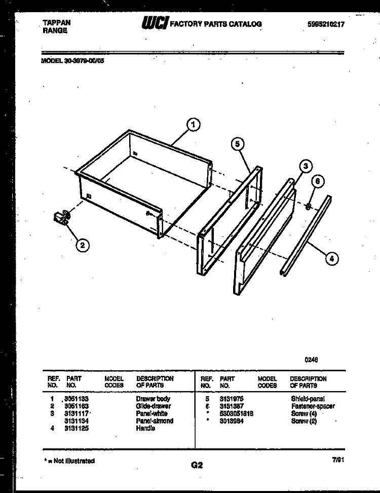 DRAWER PARTS Diagram and Parts List for 30-3979-00-05  Tappan Range