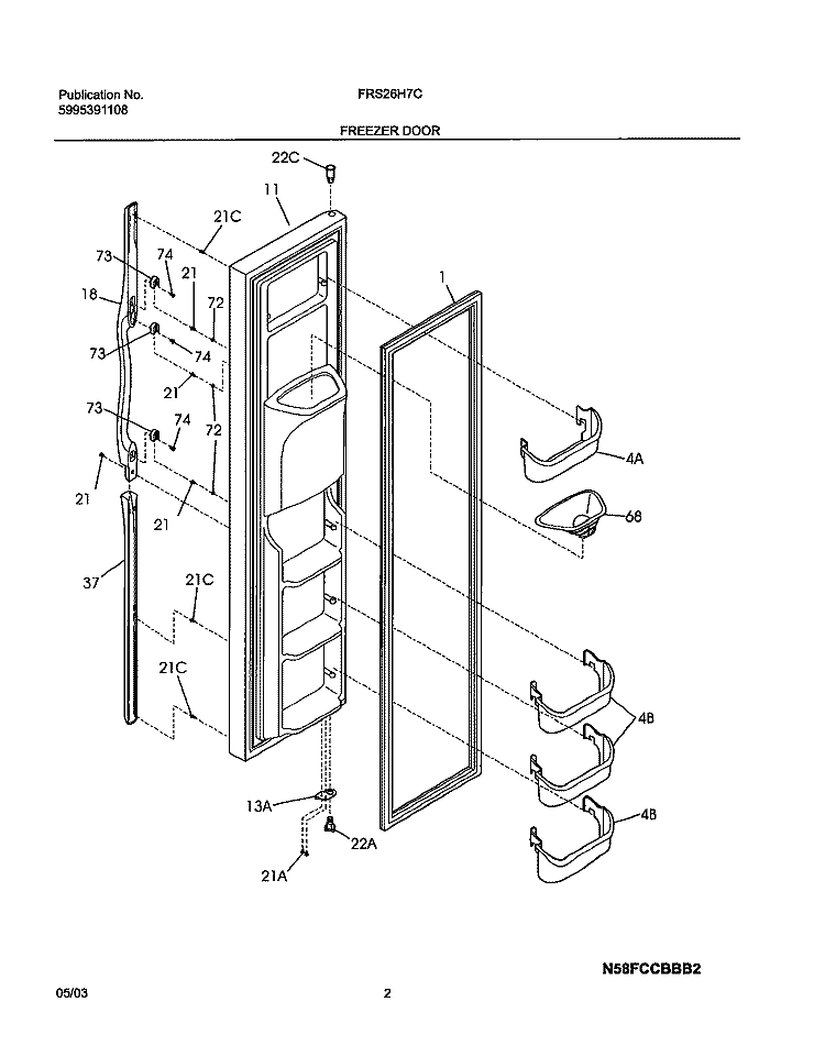FREEZER DOOR Diagram and Parts List for FRS26H7CW0  Frigidaire Refrigerator