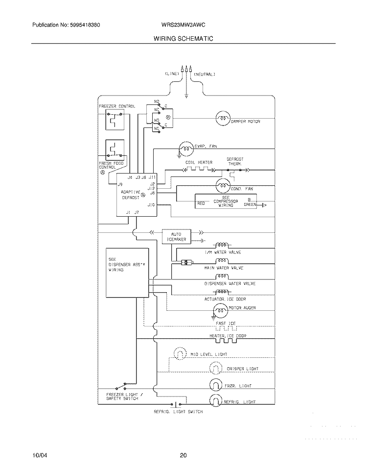WIRING SCHEMATIC Diagram and Parts List for WRS23MW3AWC  Westinghouse Refrigerator
