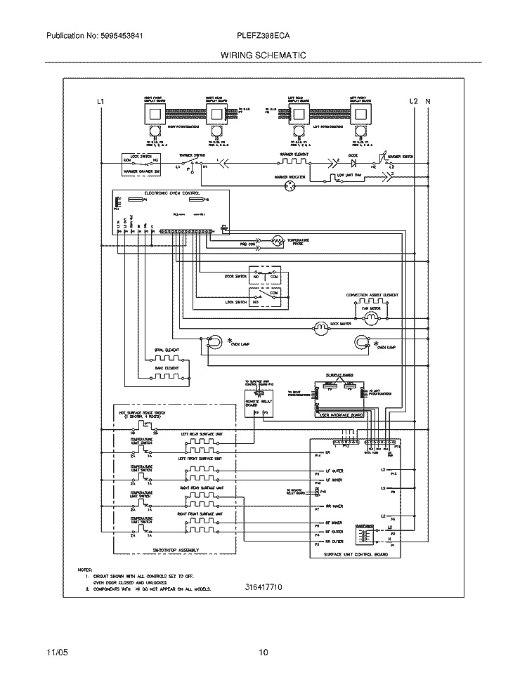 WIRING SCHEMATIC Diagram and Parts List for PLEFZ398ECA  Frigidaire Range