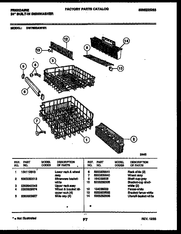 RACKS AND TRAYS Diagram and Parts List for DW7800AWW1  Frigidaire Dishwasher