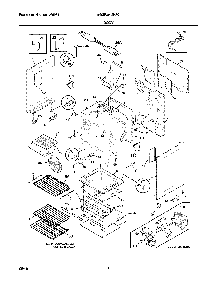 BODY Diagram and Parts List for BGGF3042KFG  Frigidaire Range