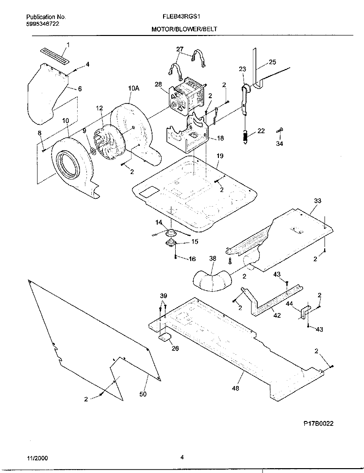MOTOR / BLOWER / BELT Diagram and Parts List for FLEB43RGS1  Frigidaire Washer Dryer Combo