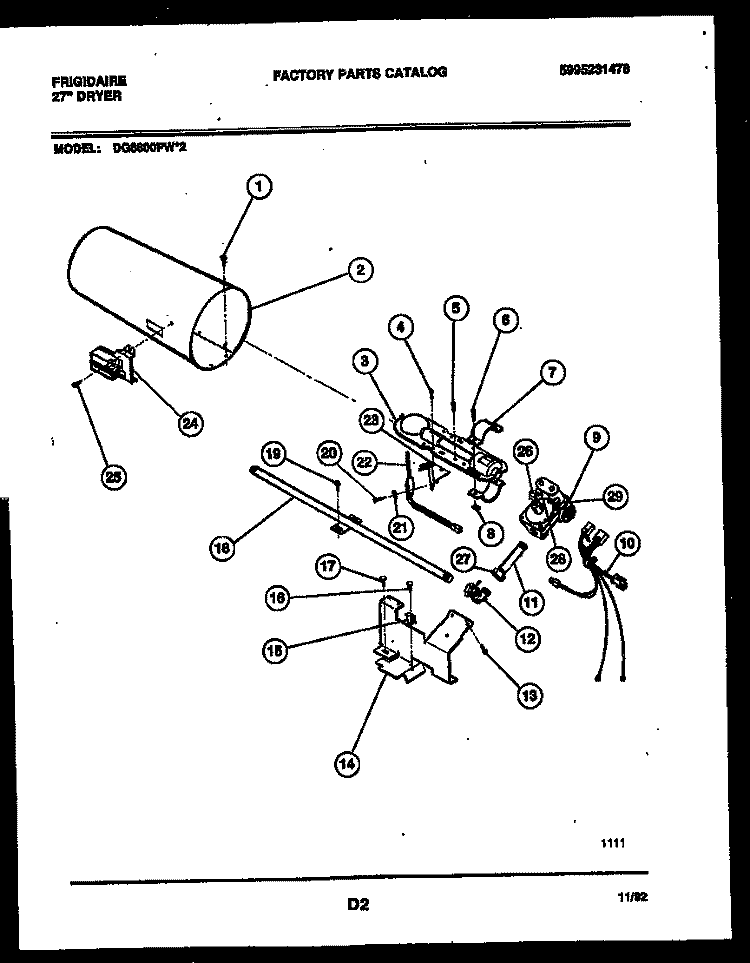 BURNER, IGNITER AND VALVE Diagram and Parts List for DG8800PW2  Frigidaire Dryer