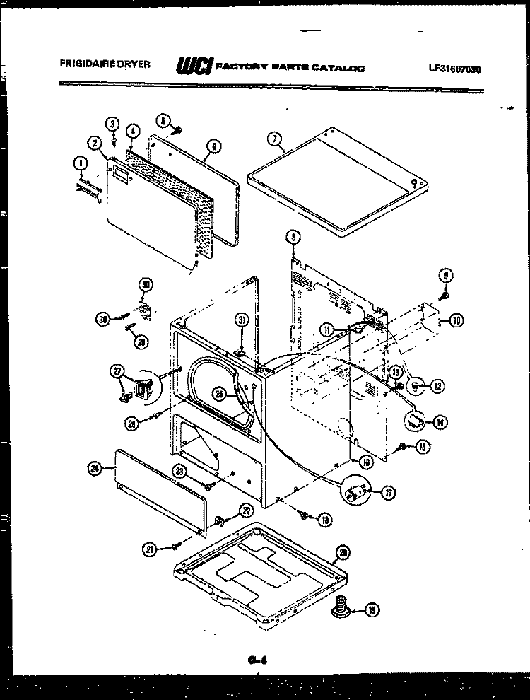 DOOR, TOP AND CABINET PARTS Diagram and Parts List for DEDW1  Frigidaire Dryer