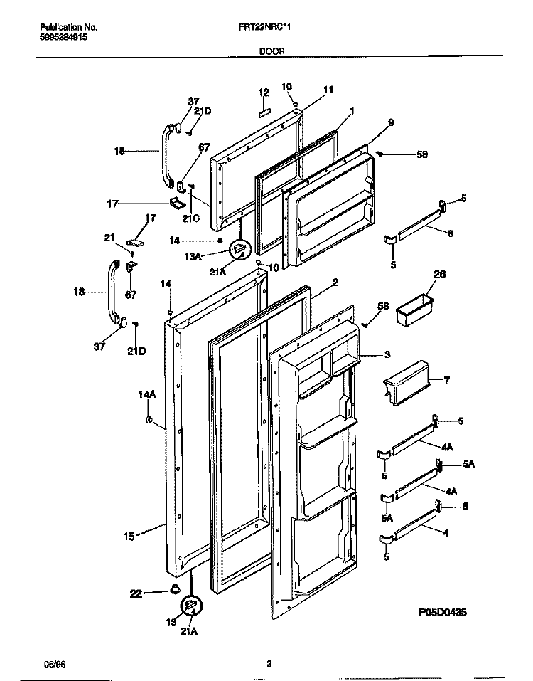 DOOR Diagram and Parts List for FRT22NRCW1  Frigidaire Refrigerator