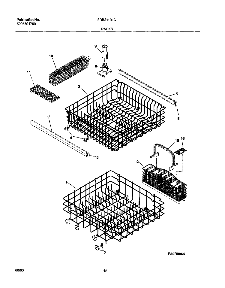 RACKS Diagram and Parts List for FDB2110LCS0  Frigidaire Dishwasher