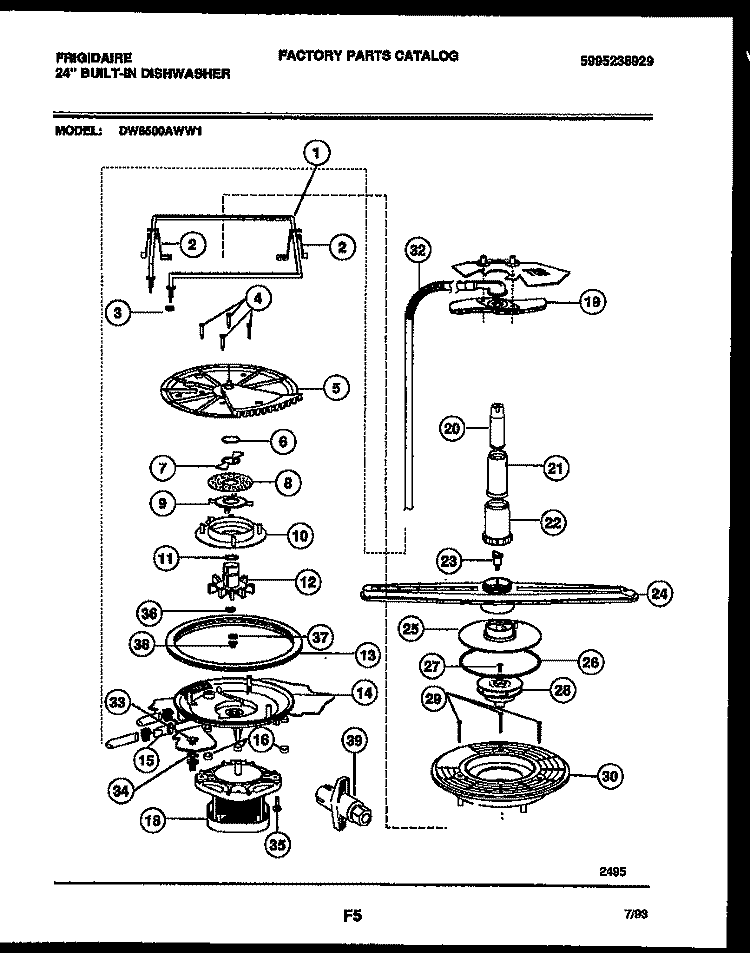 MOTOR PUMP PARTS Diagram and Parts List for DW6500AWW1  Frigidaire Dishwasher