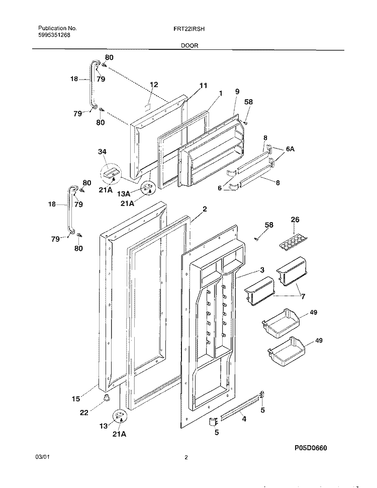 DOOR Diagram and Parts List for FRT22IRSHB5  Frigidaire Refrigerator