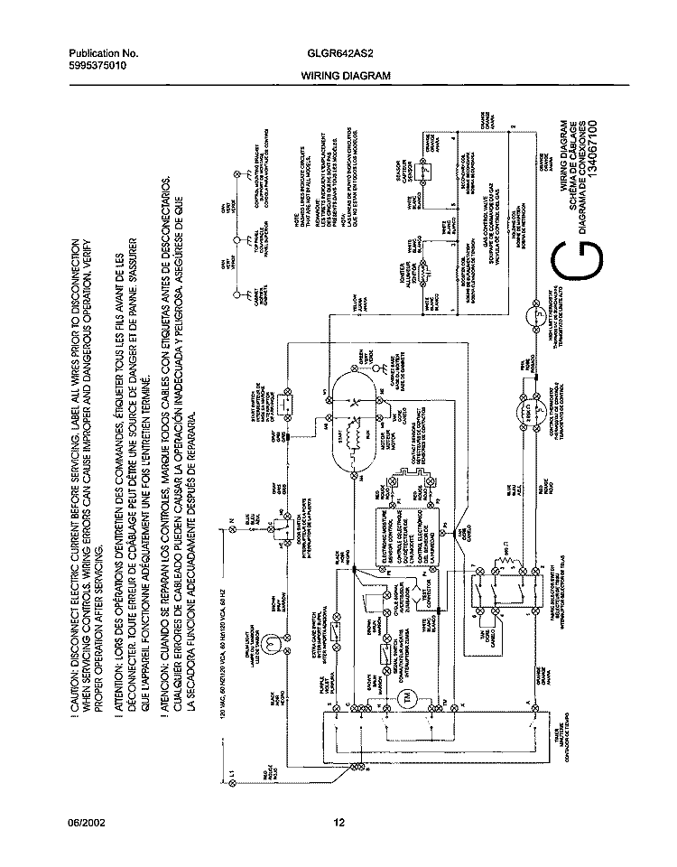 134067100 WIRING DIAGRAM Diagram and Parts List for GLGR642AS2  Frigidaire Dryer