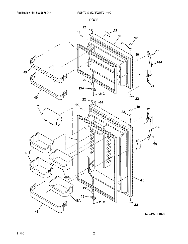 DOOR Diagram and Parts List for FGHT2134KB3  Frigidaire Refrigerator
