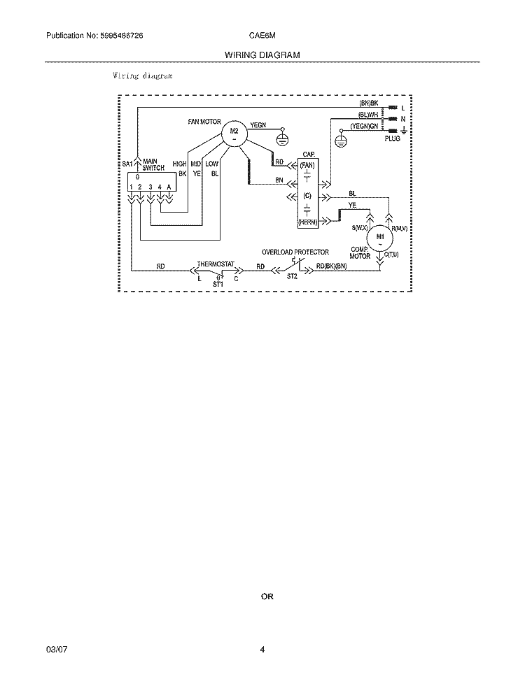 WIRING DIAGRAM Diagram and Parts List for CAE6M6  Crosley Air Conditioner