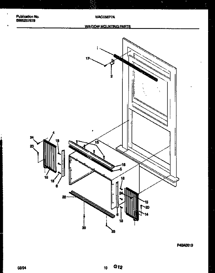 WINDOW MOUNTING PARTS Diagram and Parts List for WAC056P7A2  Frigidaire Air Conditioner