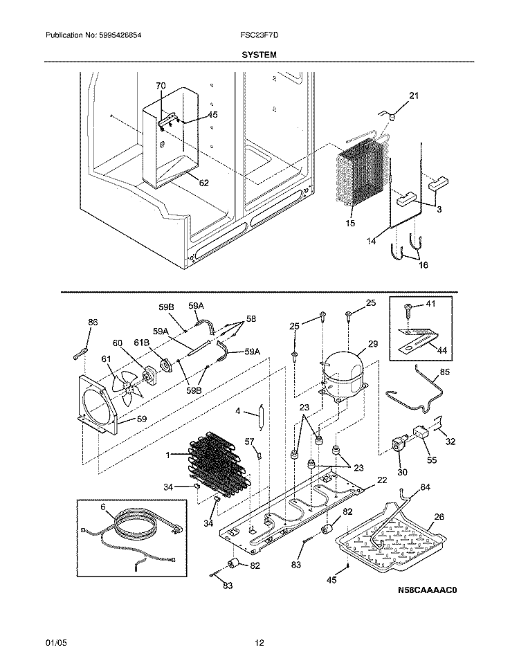 SYSTEM Diagram and Parts List for FSC23F7DB1  Frigidaire Refrigerator
