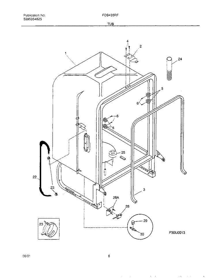 TUB Diagram and Parts List for FDB435RFS4  Frigidaire Dishwasher