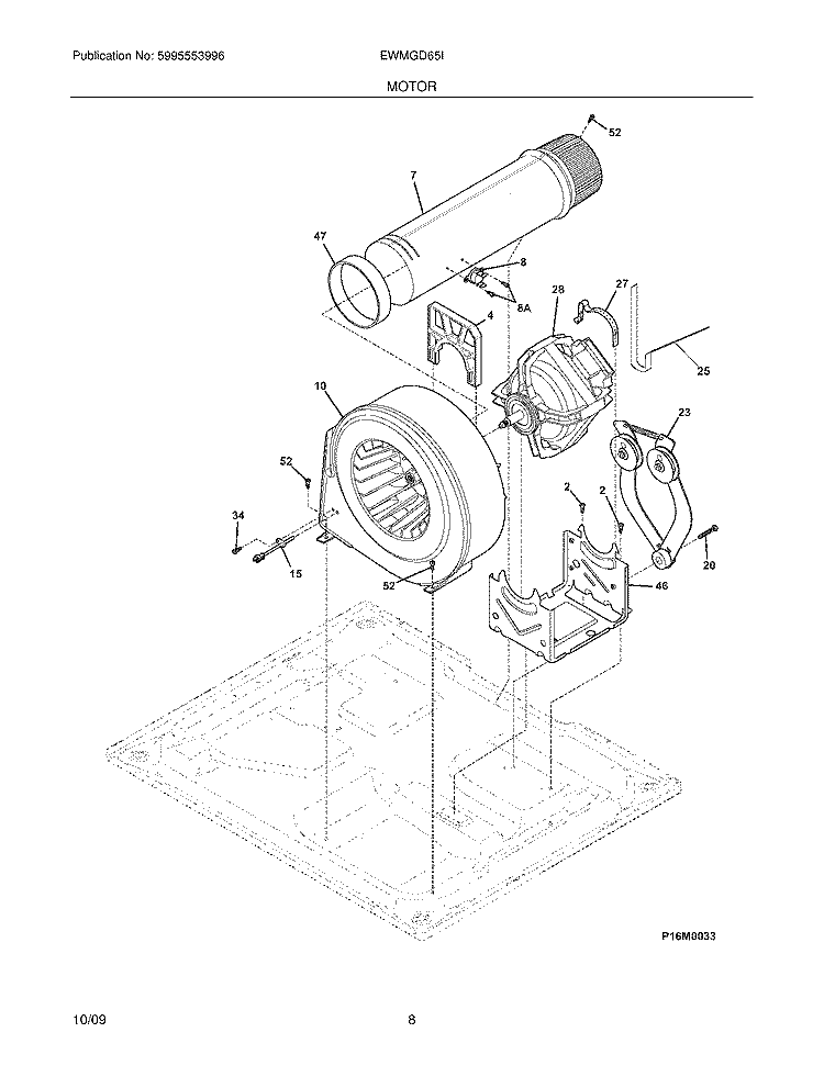 MOTOR Diagram and Parts List for EWMGD65IMB2  Electrolux Dryer