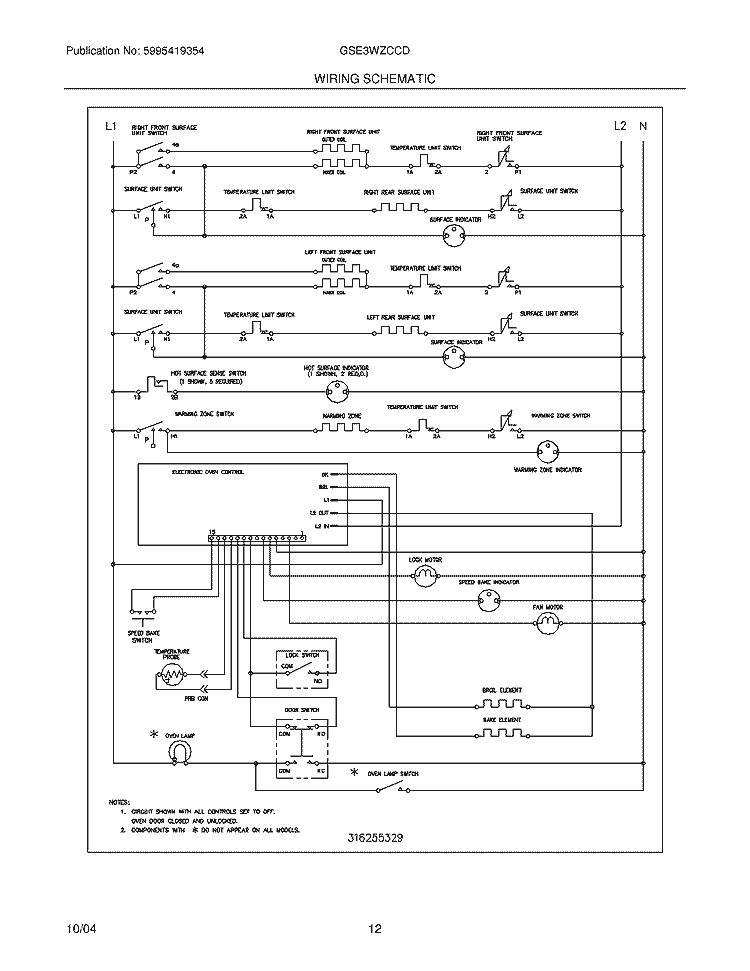 WIRING SCHEMATIC Diagram and Parts List for GSE3WZCCD  Frigidaire Range