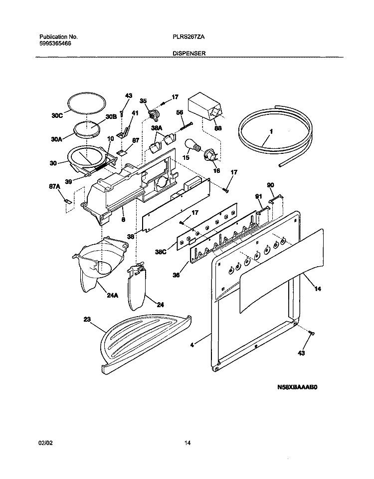 DISPENSER Diagram and Parts List for PLRS267ZAB3  Frigidaire Refrigerator
