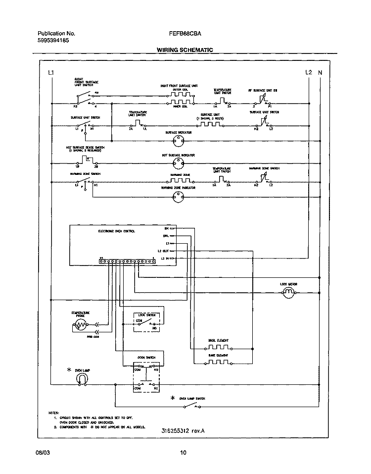 WIRING SCHEMATIC Diagram and Parts List for FEFB68CBA  Frigidaire Range