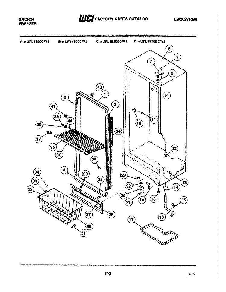 SHELVES Diagram and Parts List for UFL1950CW2  Frigidaire Freezer
