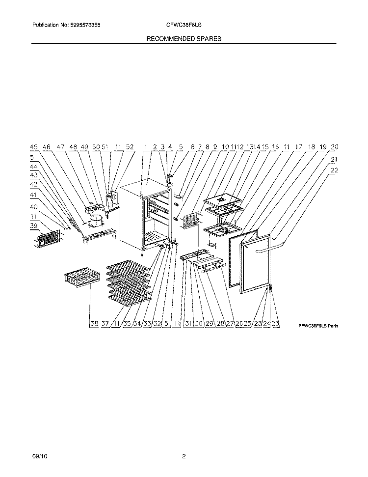 RECOMMENDED SPARE PARTS Diagram and Parts List for CFWC38F6LS  Frigidaire Wine and Beverage Cooler