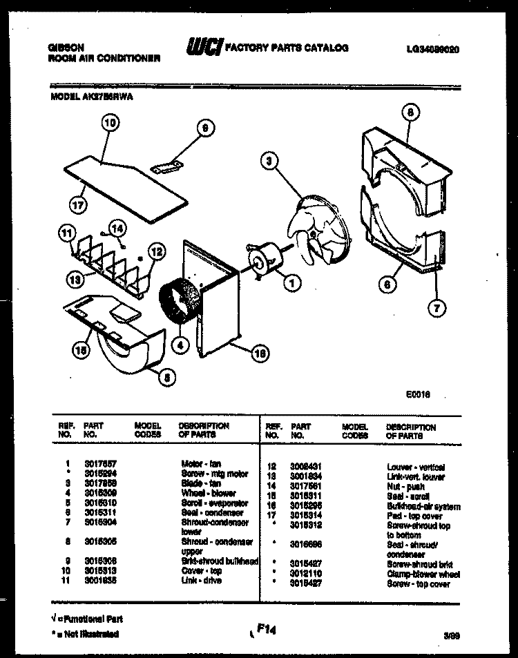 AIR HANDLING PARTS Diagram and Parts List for AK27E6RWA  Gibson Air Conditioner