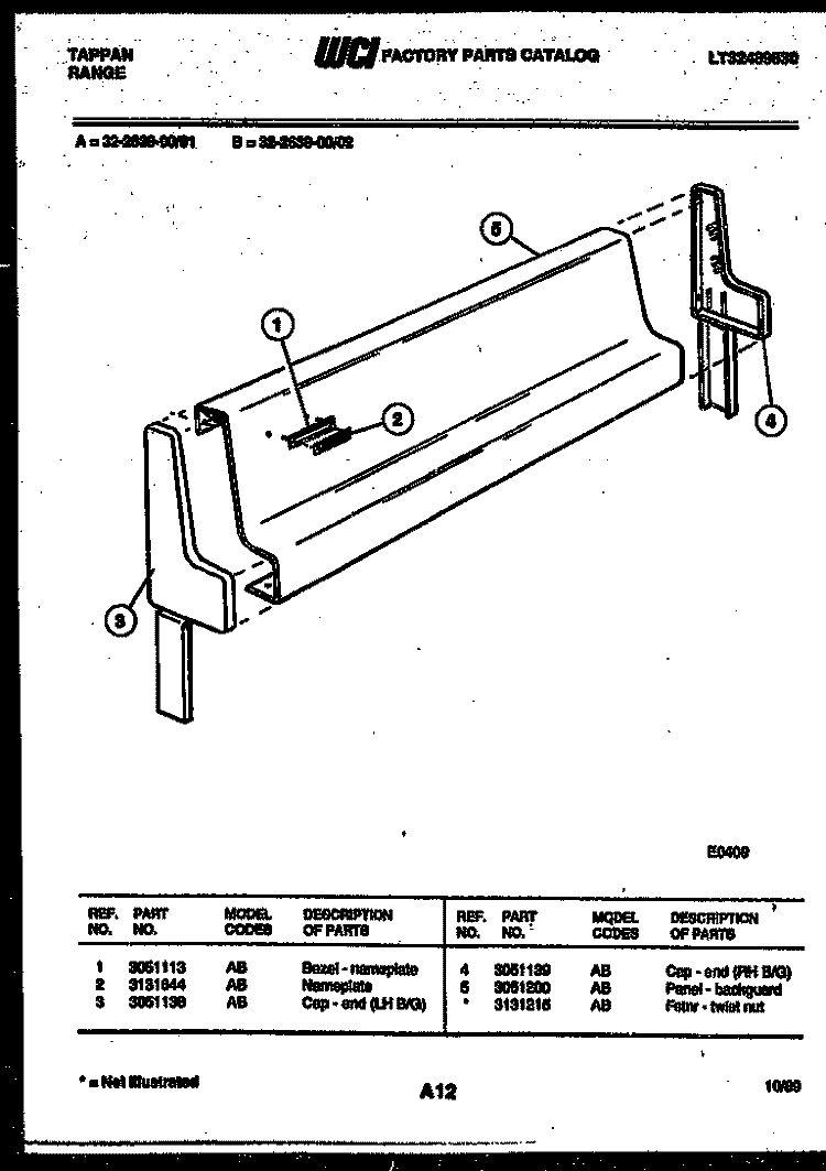 BACKGUARD Diagram and Parts List for 32-2639-32-01  Tappan Range