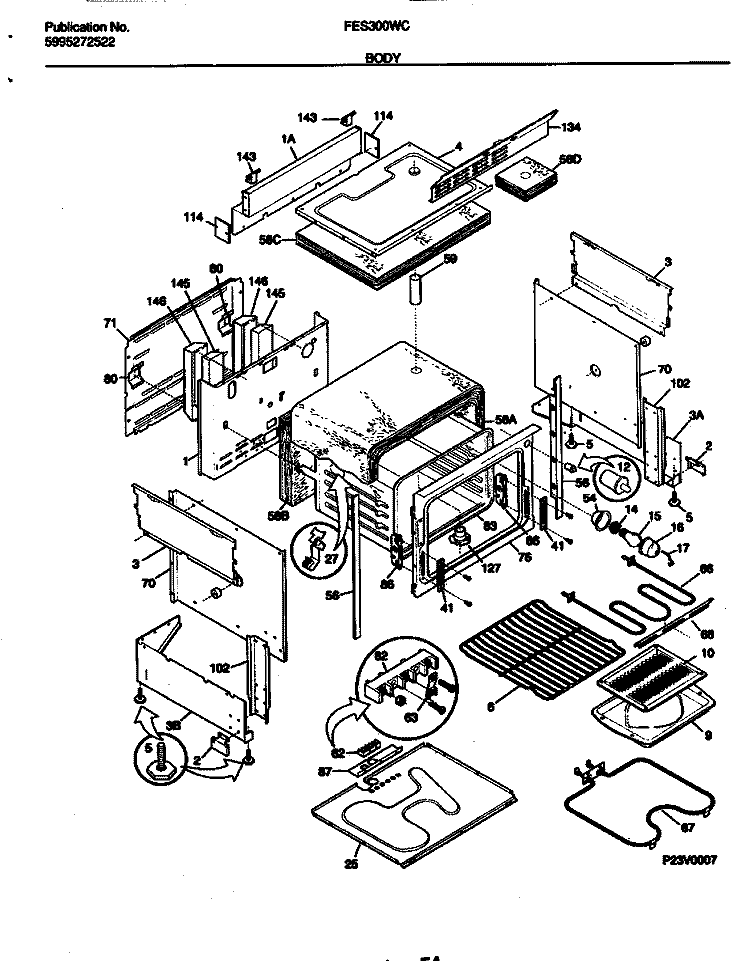 BODY Diagram and Parts List for FES300WCDA  Frigidaire Range