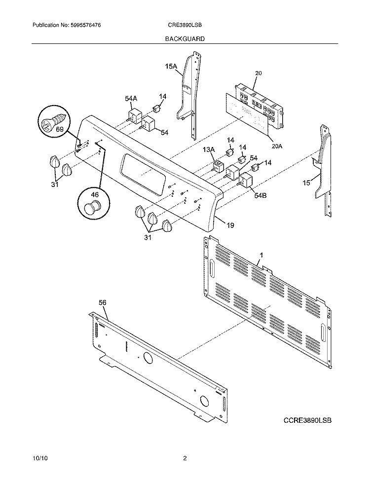 BACKGUARD Diagram and Parts List for CRE3890LSB  Crosley Range