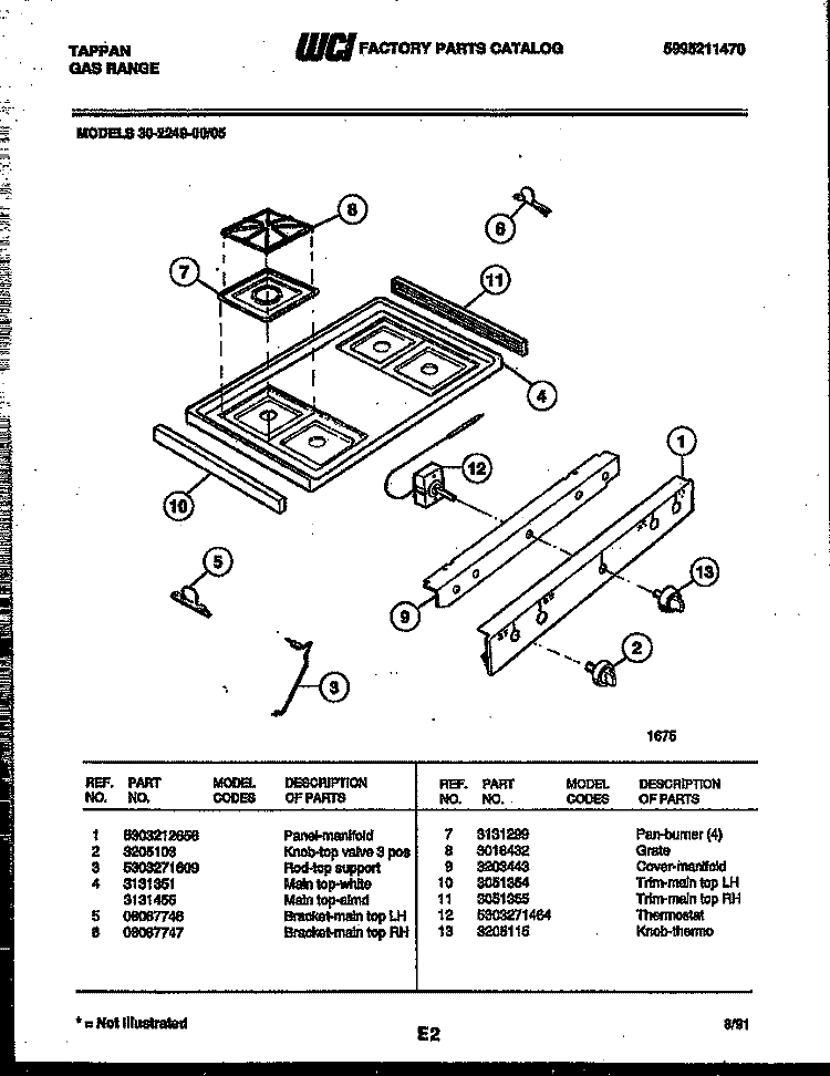 COOKTOP PARTS Diagram and Parts List for 30-2249-00-05  Tappan Range