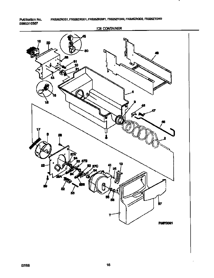 ICE CONTAINER Diagram and Parts List for FRS26ZRGW1  Frigidaire Refrigerator