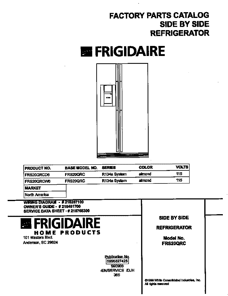 COVER Diagram and Parts List for FRS20QRCD6  Frigidaire Refrigerator