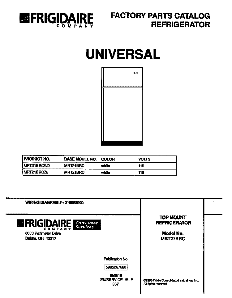 COVER Diagram and Parts List for MRT21BRCW0  Uni Refrigerator