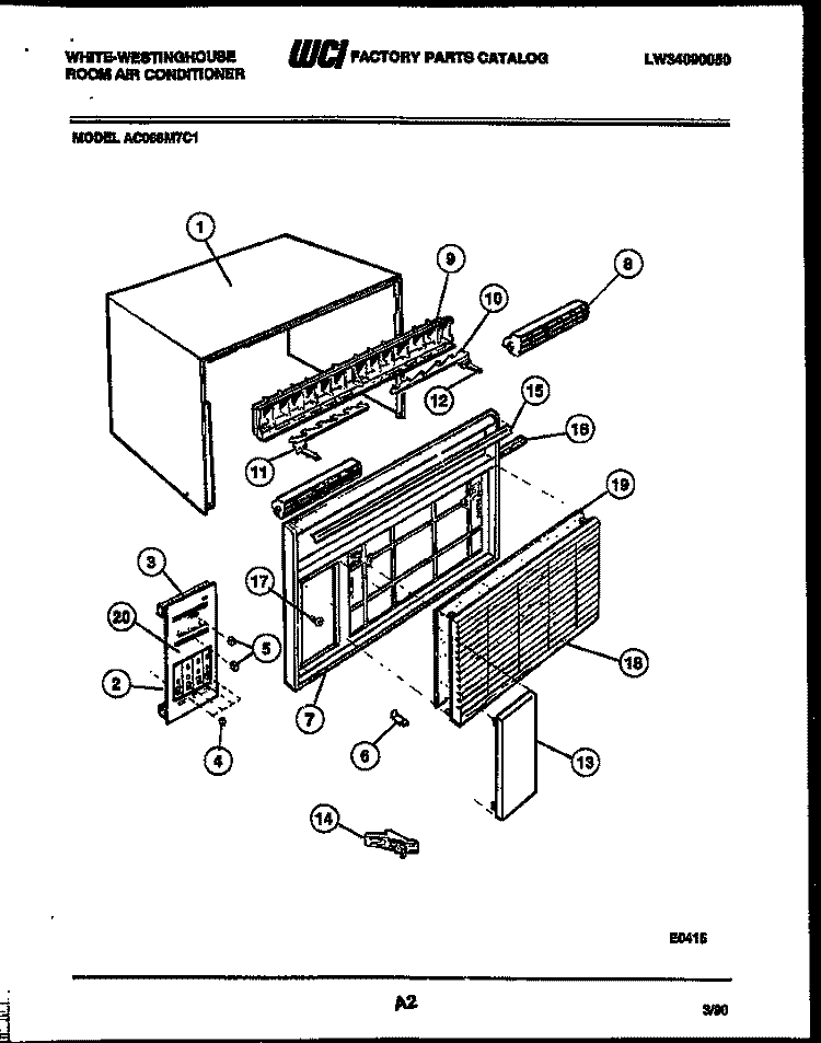 CABINET PARTS Diagram and Parts List for AC088M7C1  Frigidaire Air Conditioner