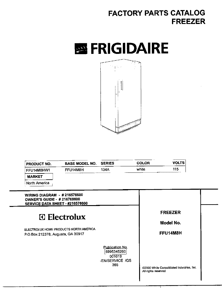 COVER Diagram and Parts List for FFU14M8HW1  Frigidaire Freezer